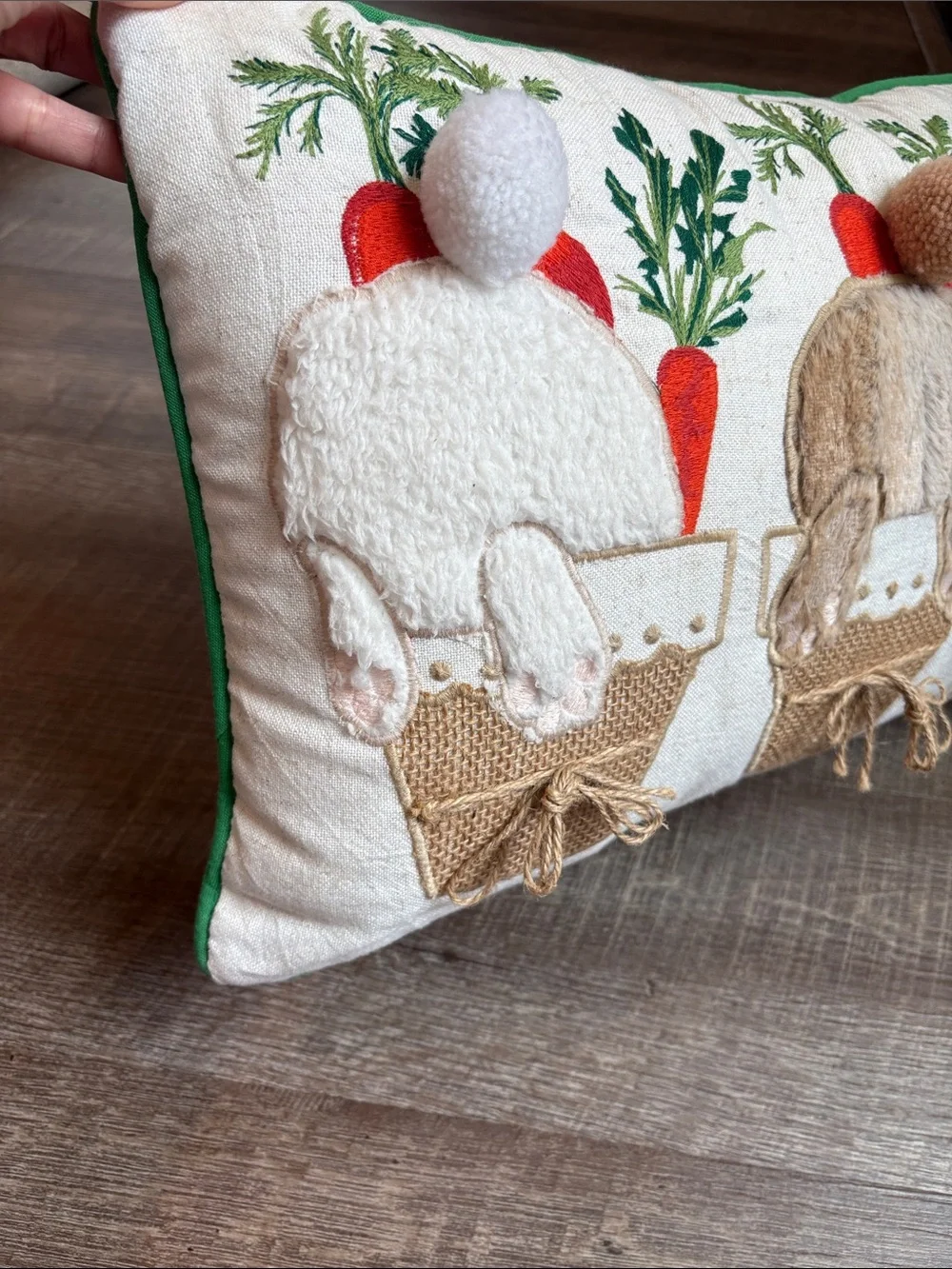 Pier 1 Imports Bunny Garden Lumbar Pillow Easter Decor Fuzzy Cotton Tail